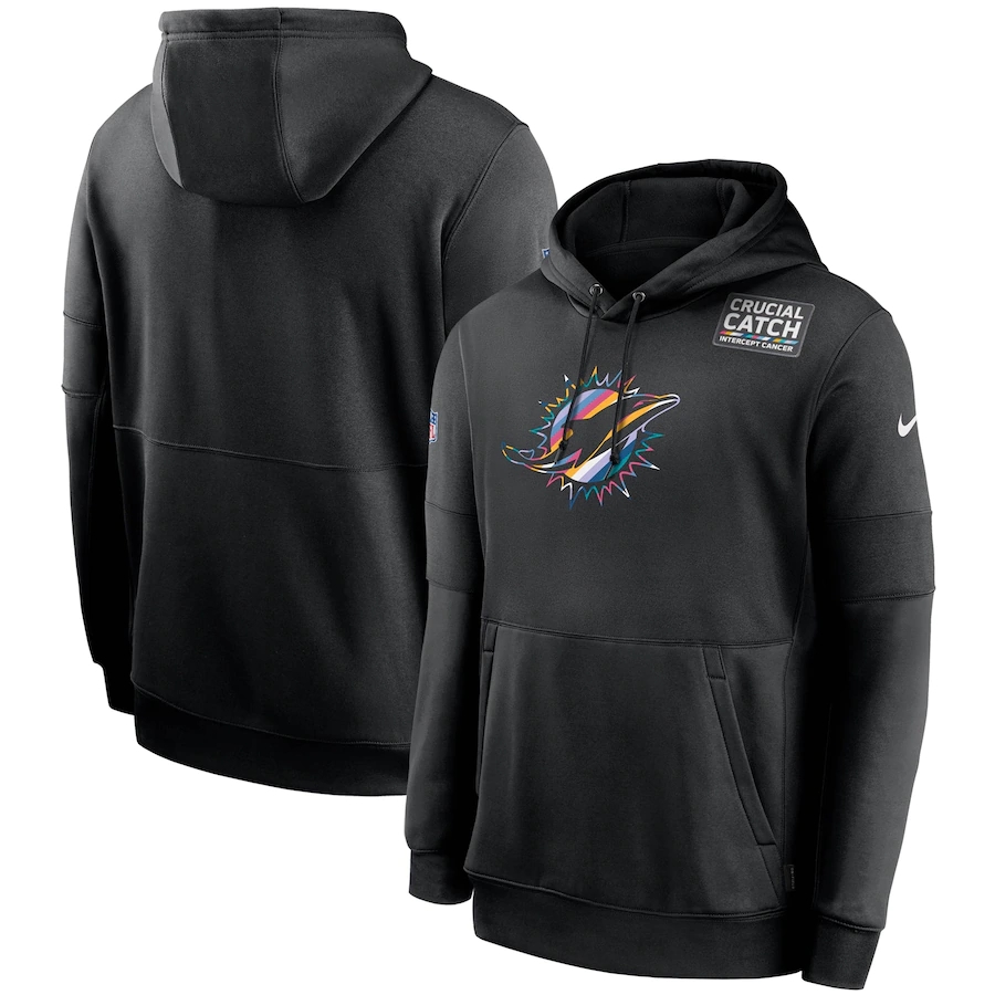 Men's Miami Dolphins 2020 Black Crucial Catch Sideline Performance Pullover Hoodie